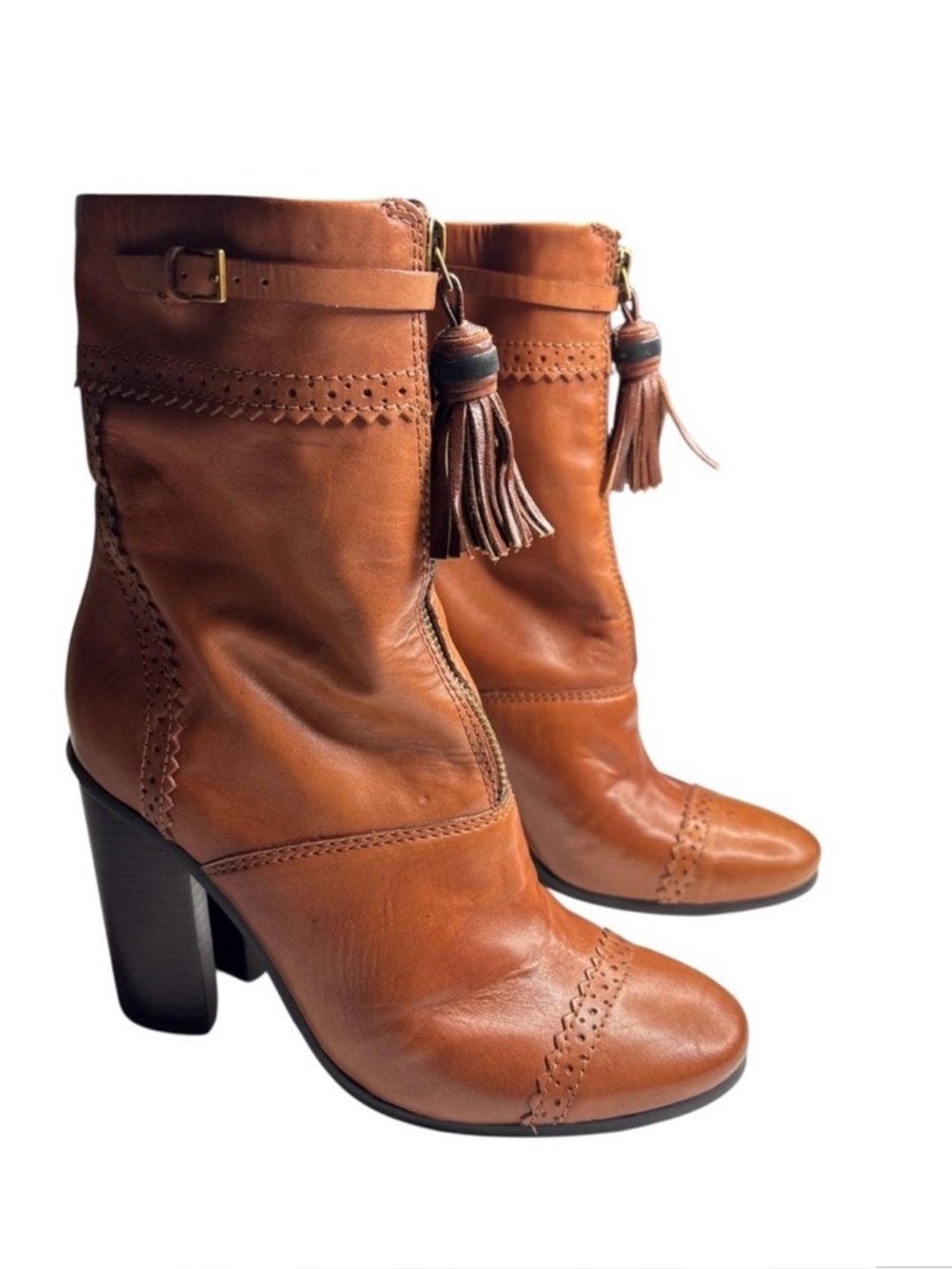 TORY BURCH | Brown Leather Tassel Ankle Boots | Size 8M